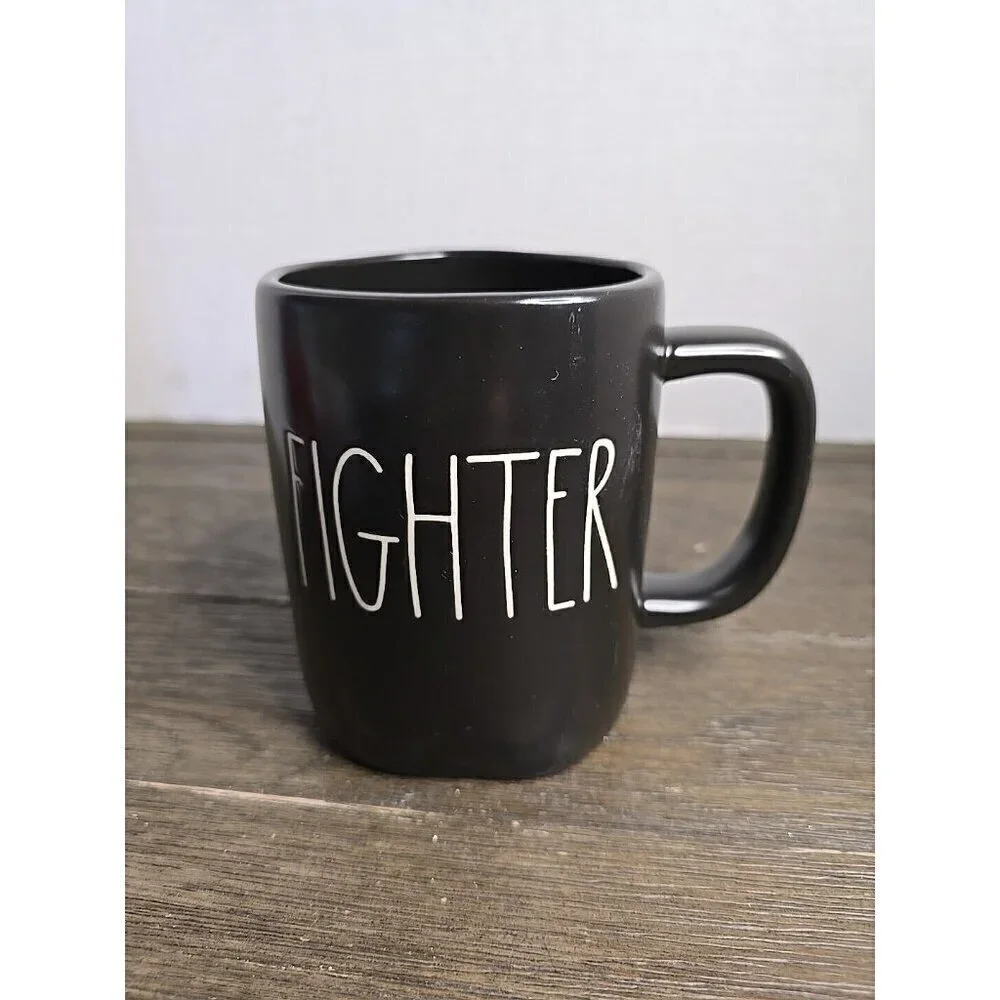 NWT Rae Dunn Artisan Fighter Coffee Mug Black White Lettering 2021